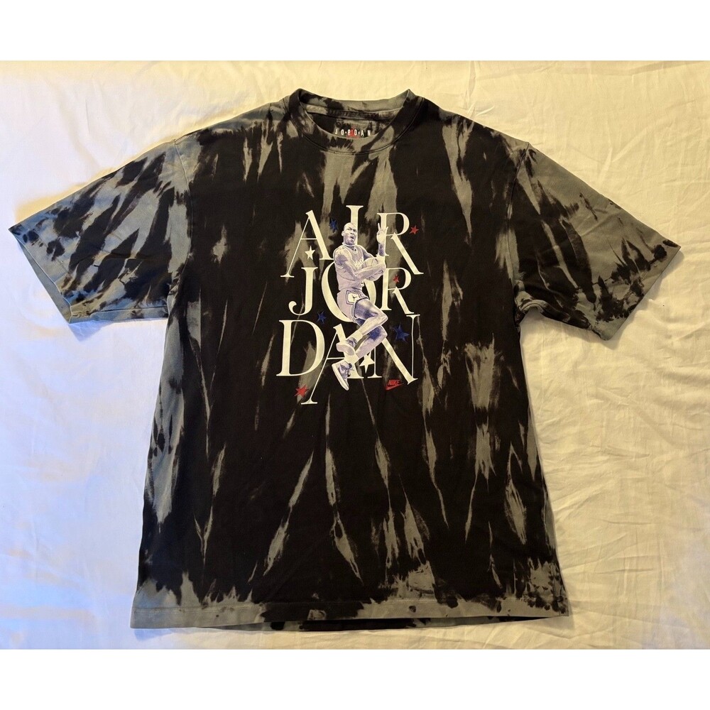 Air Jordan Tie Dye Graphic T Shirt Mens Medium Black Gray Nike Jumpman USA Baggy